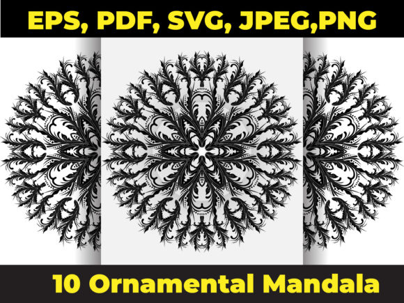 10 Ornament Mandala Graphics & Coloring Pages