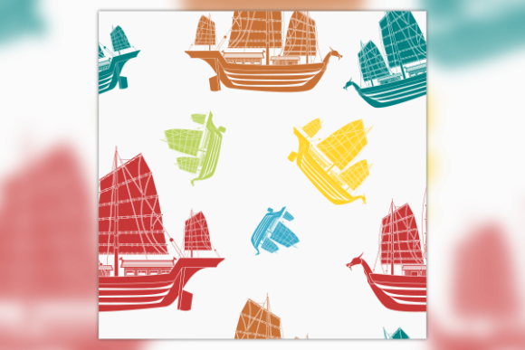 Ancient Japanese Ship Seamless Pattern: Graphics & Patterns