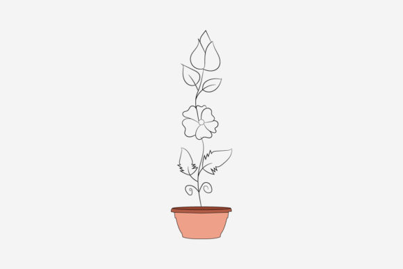 Botanical Leaf with Floral Line Art Svg Graphics