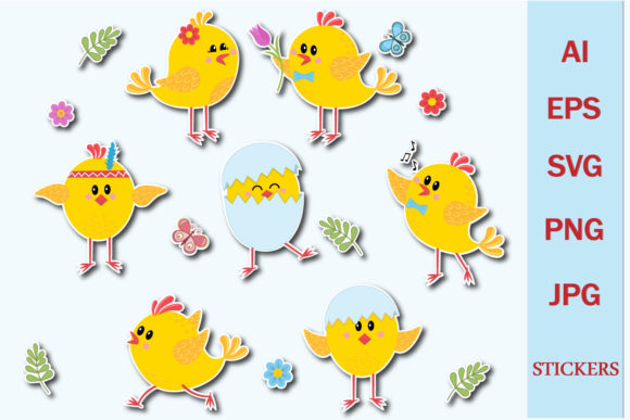 Bundle Stickers Small Cartoon Chickens for Graphics and Crafts