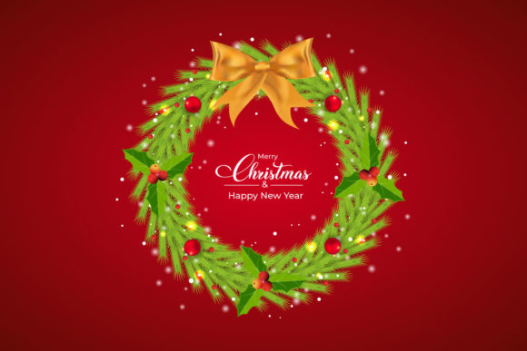 Christmas Green Wreath with Golden Ribbon Graphics for Real Crafting