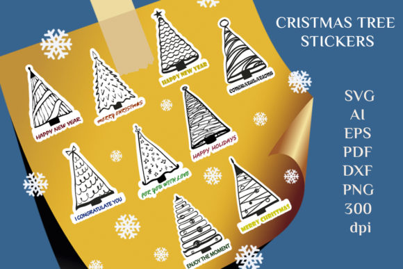 Christmas Trees Stickers: Graphics & Graphic Templates