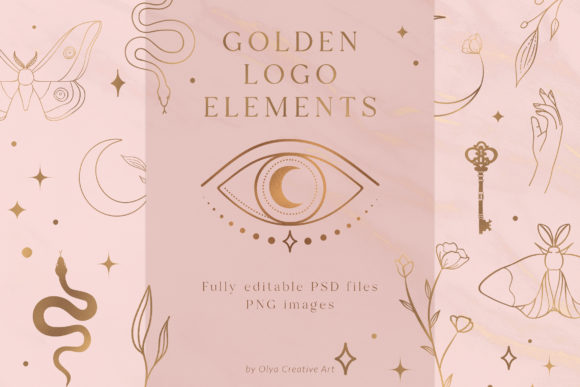 Golden Logo Elements: Esoteric Mystic Graphics and Logos