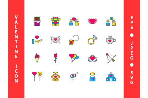 Valentine's Day Icon Set 2 Filled Line Graphics