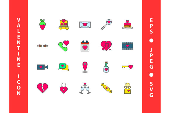 Valentine's Day Icon Set 3 Filled Line Graphics