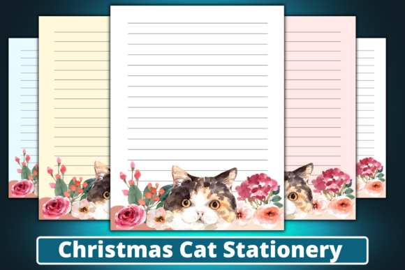 Watercolor Christmas Cat Stationery Set: Festive Graphics for Holiday Print Templates
